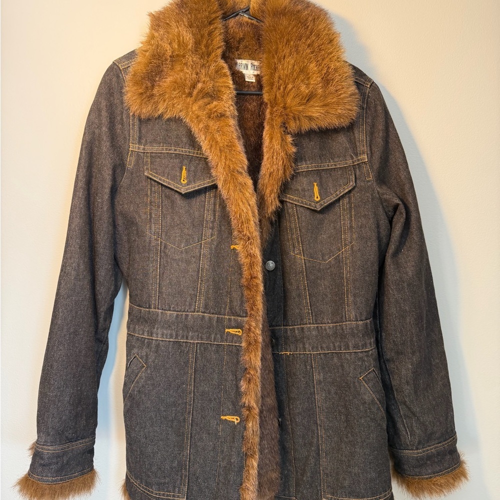 Marvin Richards Brown Faux Fur Denim Jacket